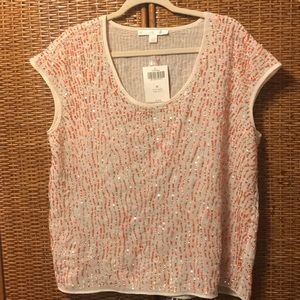 Boston Proper beaded tunic cream/orange NWT sz M